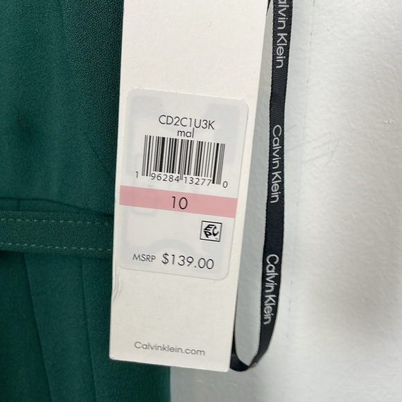 Calvin Klein Sleeveless Pleated Womens 10 Zip Back Belted Green Fit Flare Dress - Picture 8 of 9